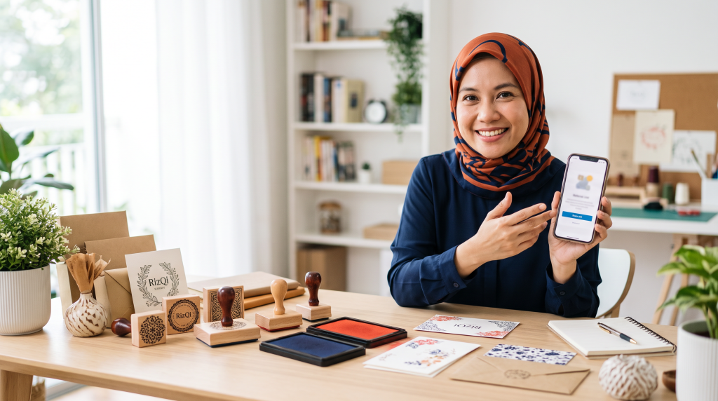 Featured image for a Malay-language blog article about the RizQi Stamp Agent Program. Show a friendly Malaysian